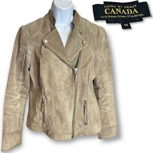 Women’s PigSkin Genuine Leather Taupe size  42 Moto Jacket Medium Canada